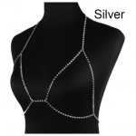 Accesoriu de bust Luxury BLX002 din metal cu strasuri pentru rochii elegante, costum de baie - Argintiu